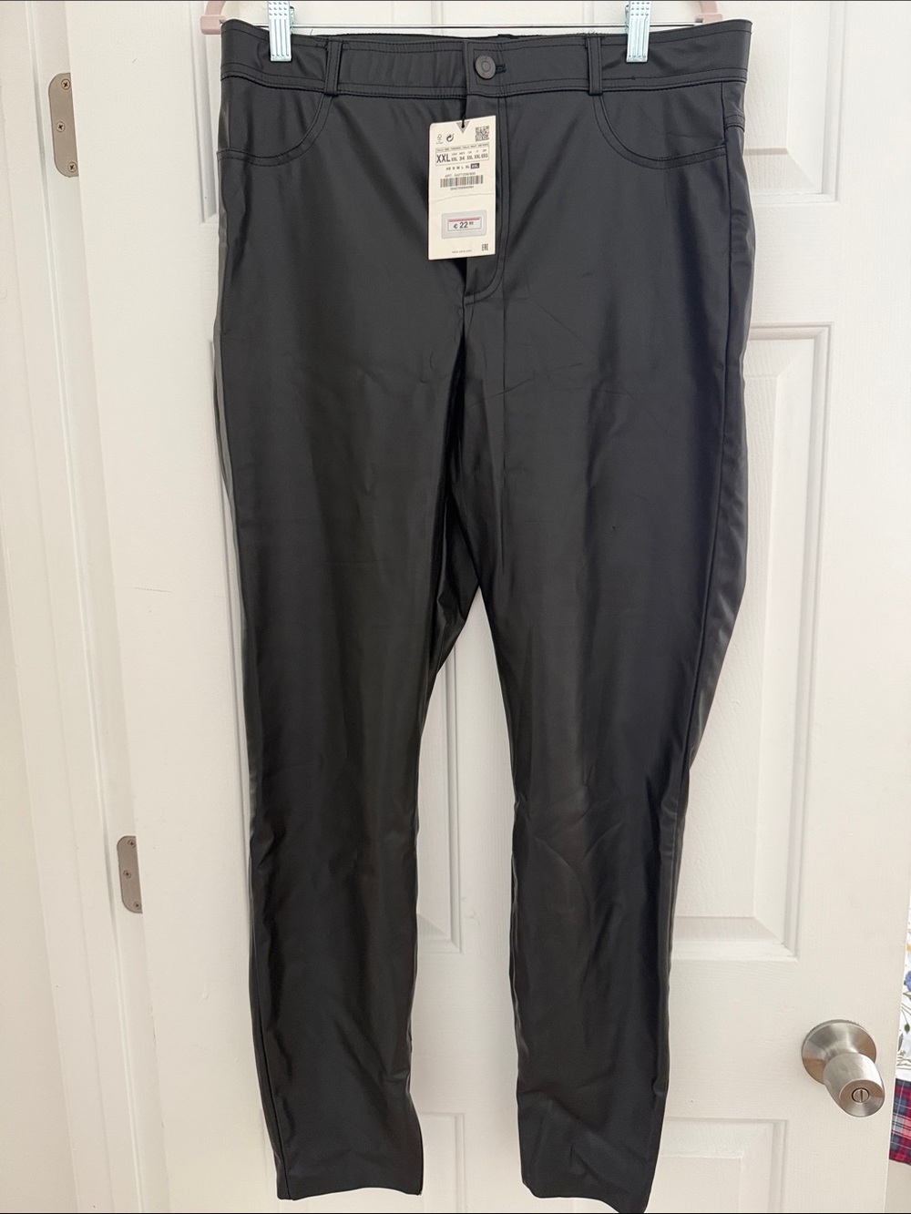 Zara Women’s Black Faux Leather Skinny Pants Size XXL NWT Ankle Zips